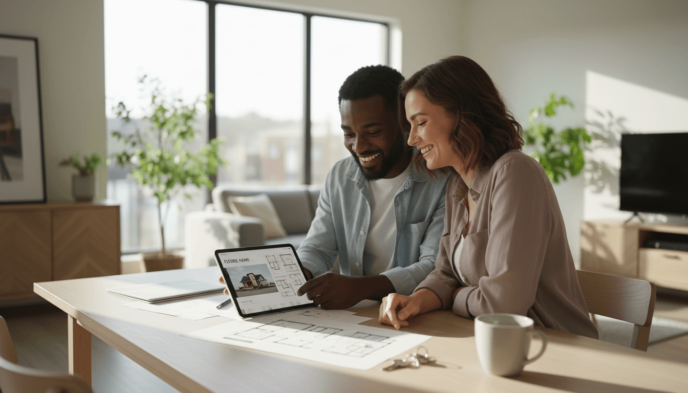 Homeowner reviewing offer documents at kitchen table with bright modern home interior