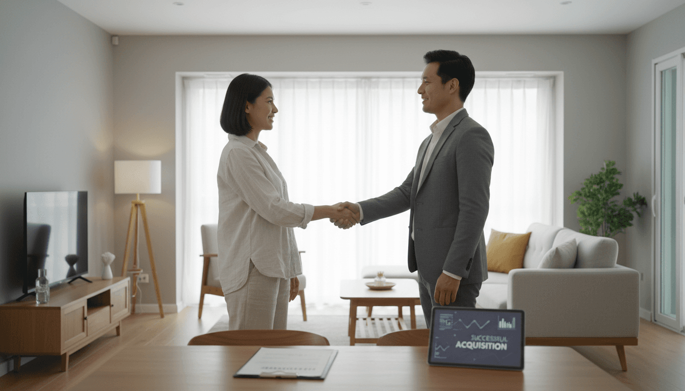 Homeowner and real estate professional agreeing to home sale